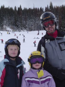 Rod and kids skiing